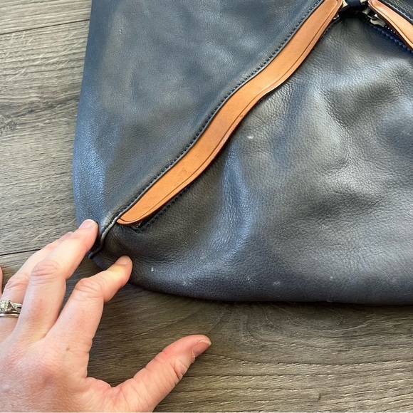 Christopher Kon Womens Bag Blue Leather Tan Brown Straps Slouchy - Picture 4 of 10